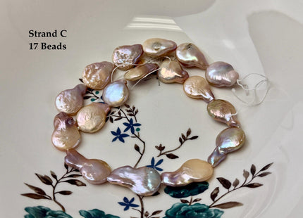 One-Of-A-Kind 15-18x18-28mm Natural Seaweed Mauve Pink Color Freshwater Coin Pearls High Luster Thick Coin Beads B Grade #P3516