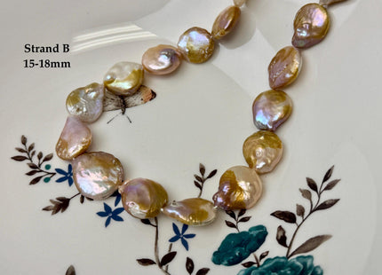 One-Of-A-Kind 15-18x18-28mm Natural Seaweed Mauve Pink Color Freshwater Coin Pearls High Luster Thick Coin Beads B Grade #P3516