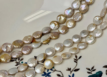 10-13 mm Natural White Champagne Seaweed Freshwater Pearls Round Tear Drop Coin Pearl Beads 15 Inch Strand #743