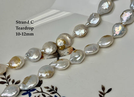 10-13 mm Natural White Champagne Seaweed Freshwater Pearls Round Tear Drop Coin Pearl Beads 15 Inch Strand #743