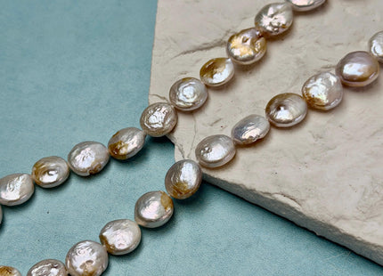 10-13 mm Natural White Champagne Seaweed Freshwater Pearls Round Tear Drop Coin Pearl Beads 15 Inch Strand #743