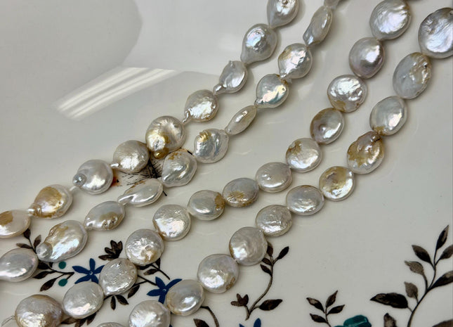 10-13 mm Natural White Champagne Seaweed Freshwater Pearls Round Tear Drop Coin Pearl Beads 15 Inch Strand #743
