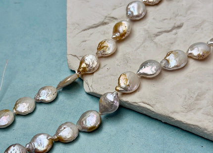 10-13 mm Natural White Champagne Seaweed Freshwater Pearls Round Tear Drop Coin Pearl Beads 15 Inch Strand #743