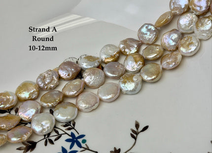 10-13 mm Natural White Champagne Seaweed Freshwater Pearls Round Tear Drop Coin Pearl Beads 15 Inch Strand #743