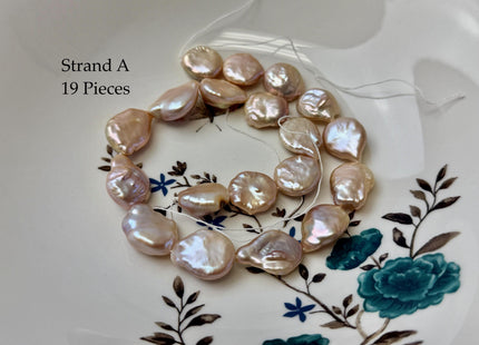 One-Of-A-Kind AA Natural Pink Baroque Jumbo Thick Coin Pearls 14.5 Inches Strand #P3502