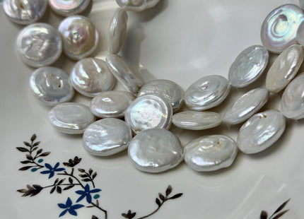 15-23mm Natural White Large Coin Freshwater Pearl Beads Large Size Flat Coin Pearls #1709