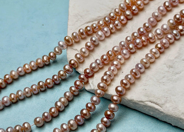 5 mm AAA Natural Blush Pink Button Pearl Freshwater Seed Pearls 15 Inch Strand 100 Beads #P3519