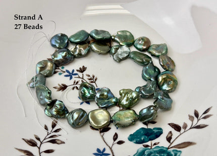 13-15x16-22 mm Forest Green Color Jumbo Keshi Freshwater Pearls Very Rare High Luster With Gold Sheen Pearls #P3520