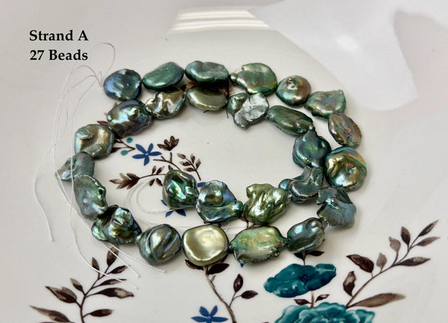 13-15x16-22 mm Forest Green Color Jumbo Keshi Freshwater Pearls Very Rare High Luster With Gold Sheen Pearls #P3520