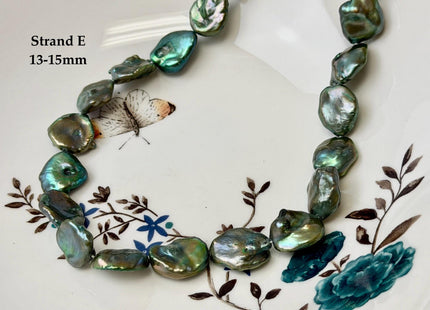 13-15x16-22 mm Forest Green Color Jumbo Keshi Freshwater Pearls Very Rare High Luster With Gold Sheen Pearls #P3520