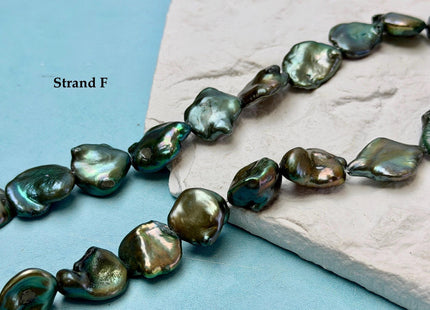 13-15x16-22 mm Forest Green Color Jumbo Keshi Freshwater Pearls Very Rare High Luster With Gold Sheen Pearls #P3520