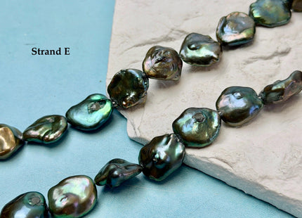 13-15x16-22 mm Forest Green Color Jumbo Keshi Freshwater Pearls Very Rare High Luster With Gold Sheen Pearls #P3520