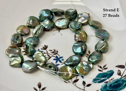 13-15x16-22 mm Forest Green Color Jumbo Keshi Freshwater Pearls Very Rare High Luster With Gold Sheen Pearls #P3520