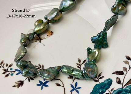 13-15x16-22 mm Forest Green Color Jumbo Keshi Freshwater Pearls Very Rare High Luster With Gold Sheen Pearls #P3520