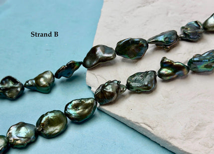 13-15x16-22 mm Forest Green Color Jumbo Keshi Freshwater Pearls Very Rare High Luster With Gold Sheen Pearls #P3520