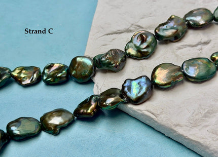 13-15x16-22 mm Forest Green Color Jumbo Keshi Freshwater Pearls Very Rare High Luster With Gold Sheen Pearls #P3520