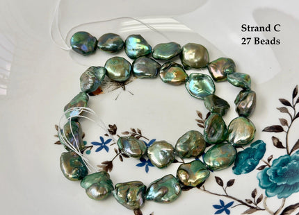 13-15x16-22 mm Forest Green Color Jumbo Keshi Freshwater Pearls Very Rare High Luster With Gold Sheen Pearls #P3520