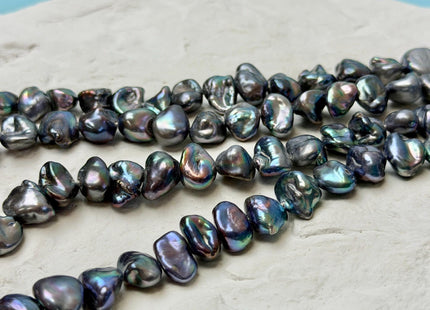 8-9x10-12 mm AA Dark Blue Peacock Biwa Freshwater Pearls Cultured Center Drilled Keshi Biwa 43 Beads #P3521