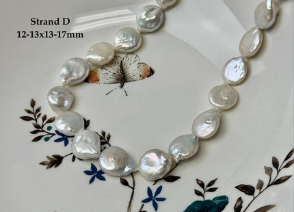 12-13x13-20mm Natural White Coin Freshwater Pearls High Luster Round Tear Drop Cultured Freshwater Coin Pearl Beads #P3523