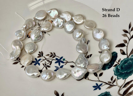 12-13x13-20mm Natural White Coin Freshwater Pearls High Luster Round Tear Drop Cultured Freshwater Coin Pearl Beads #P3523