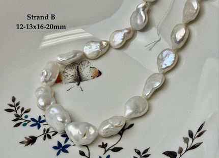 12-13x13-20mm Natural White Coin Freshwater Pearls High Luster Round Tear Drop Cultured Freshwater Coin Pearl Beads #P3523
