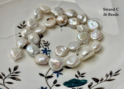 12-13x13-20mm Natural White Coin Freshwater Pearls High Luster Round Tear Drop Cultured Freshwater Coin Pearl Beads #P3523