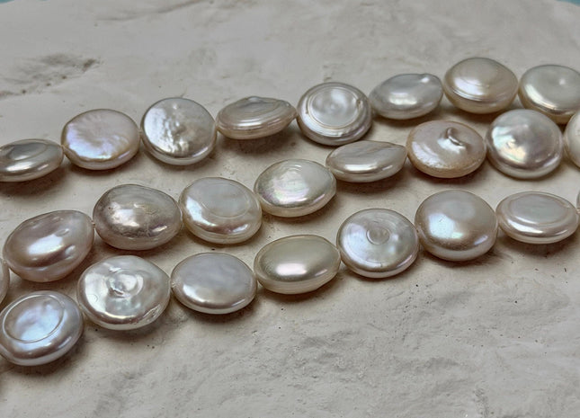 13-20 mm Natural White Round Coin Freshwater Pearl Beads High Luster Quality Cultured Freshwater Coin Pearl Beads #P3526