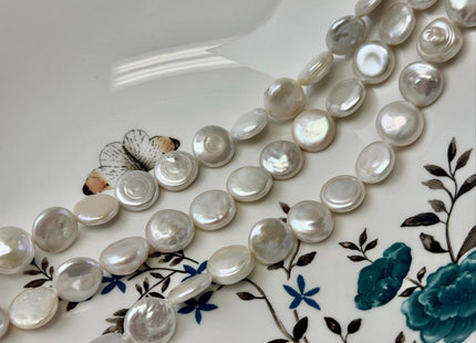 13-20 mm Natural White Round Coin Freshwater Pearl Beads High Luster Quality Cultured Freshwater Coin Pearl Beads #P3526