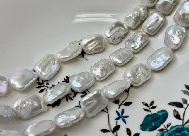 14-15x18-22 mm AAA Natural White Rectangle Coin Freshwater Pearls Rectangular Thick Coin Pearls 19-20 Beads #P3527