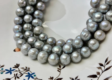 11.5-12.5 mm Large Off Round Shape Gray Ringed Freshwater Pearls High Luster 15.5 Inch Strand 33-35 Beads #P3530