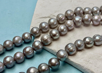 11.5-12.5 mm Large Off Round Shape Gray Ringed Freshwater Pearls High Luster 15.5 Inch Strand 33-35 Beads #P3530