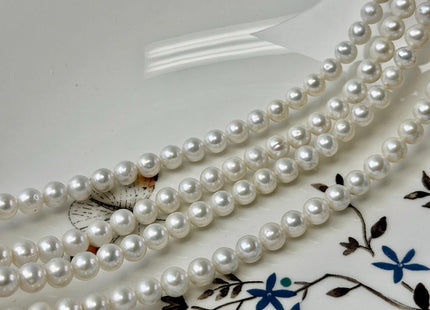 5.5-6 mm AAA Natural White High Luster Freshwater Round Edison Pearls 69 Beads 15.5 Inch Strand #P3531