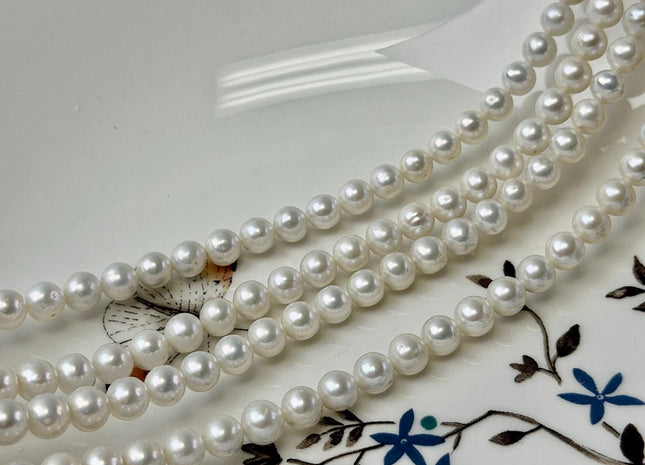 5.5-6 mm AAA Natural White High Luster Freshwater Round Edison Pearls 69 Beads 15.5 Inch Strand #P3531