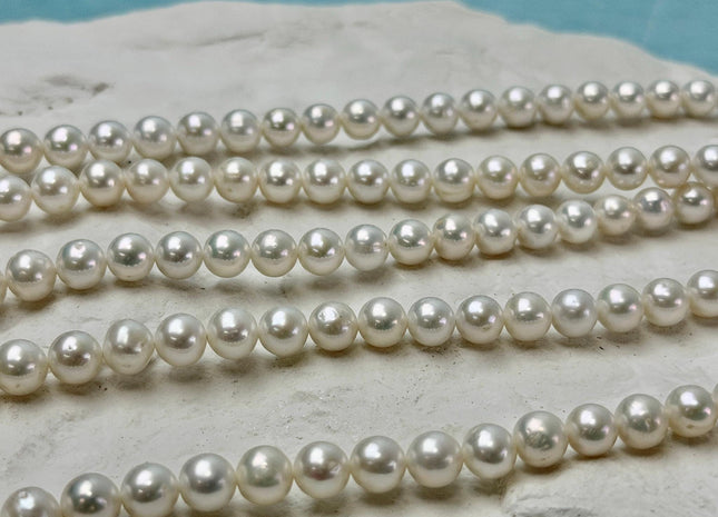 5.5-6 mm AAA Natural White High Luster Freshwater Round Edison Pearls 69 Beads 15.5 Inch Strand #P3531