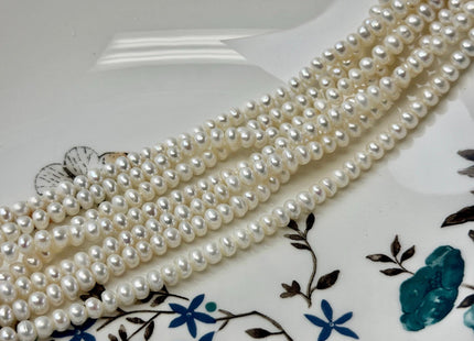 5mm AA Natural White Freshwater Pearl Button Rondelle Pearl 110 Beads #P3532