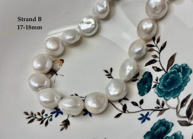 One-Of-A-Kind 17-20mm Natural White Color Freshwater Round Baroque Coin Pearls High Luster Large Thick Coin Beads #P3534