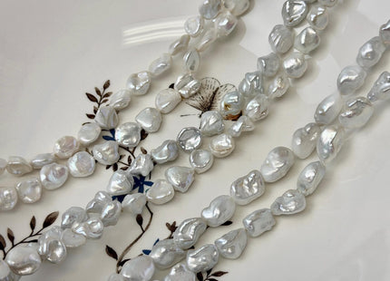 9-12x10-14 mm Natural White Keshi Freshwater Pearls Nugget Shape High Luster Beads 15.5 Inch Strand #P3580