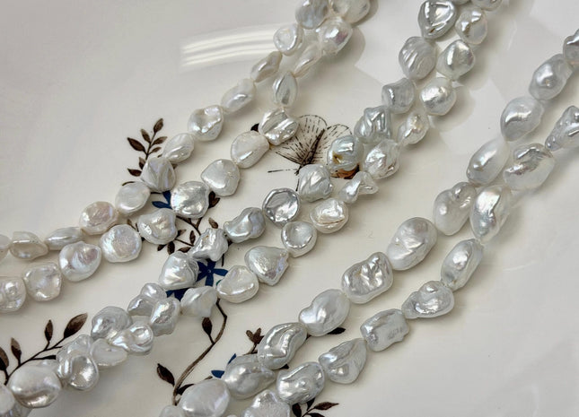 9-12x10-14 mm Natural White Keshi Freshwater Pearls Nugget Shape High Luster Beads 15.5 Inch Strand #P3580