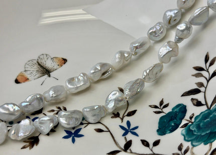 9-12x10-14 mm Natural White Keshi Freshwater Pearls Nugget Shape High Luster Beads 15.5 Inch Strand #P3580