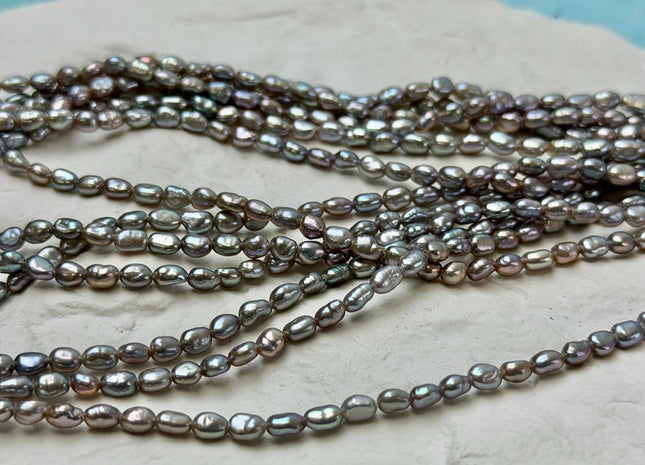 3-3.5x4-5 mm AA Pinkish Gray Rice Nugget Tiny Freshwater Seed Pearls Beads 15 Inch Strand #P3536