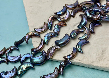 10-11x17-20mm AA Blue Peacock Crescent Moon Coin Freshwater Pearls High Luster Unique Cultured Freshwater Coin Pearl Beads #P3538