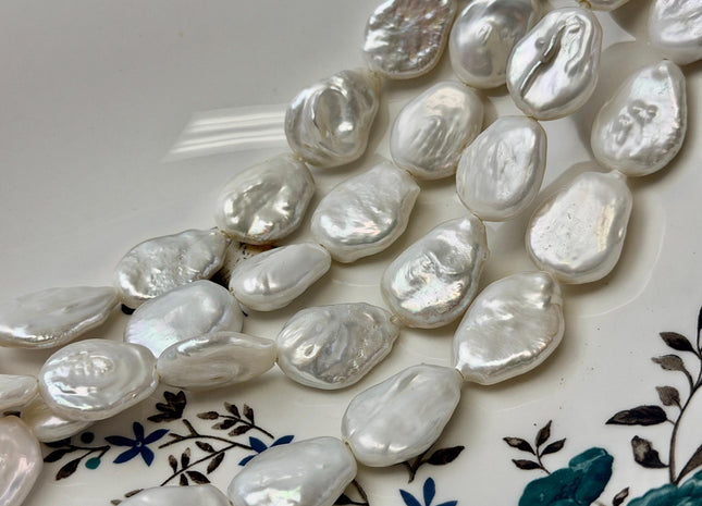 16-19x20-23mm Half Strand Natural White Coin Baroque Pearls Large 2.1mm Hole Coin Beads #P3539