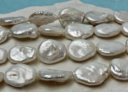 16-19x20-23mm Half Strand Natural White Coin Baroque Pearls Large 2.1mm Hole Coin Beads #P3539