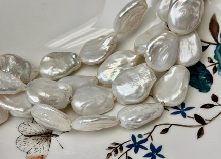 16-19x20-23mm Half Strand Natural White Coin Baroque Pearls Large 2.1mm Hole Coin Beads #P3539
