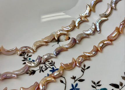 10-11x17-20mm AA Natural Mauve Peach Pink Crescent Moon Coin Freshwater Pearls High Luster Unique Cultured Coin Pearl Beads #P3541
