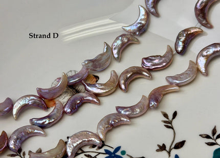 10-11x17-20mm AA Natural Mauve Peach Pink Crescent Moon Coin Freshwater Pearls High Luster Unique Cultured Coin Pearl Beads #P3541