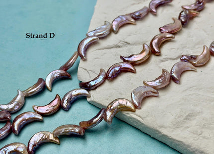 10-11x17-20mm AA Natural Mauve Peach Pink Crescent Moon Coin Freshwater Pearls High Luster Unique Cultured Coin Pearl Beads #P3541