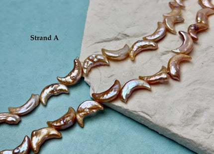 10-11x17-20mm AA Natural Mauve Peach Pink Crescent Moon Coin Freshwater Pearls High Luster Unique Cultured Coin Pearl Beads #P3541
