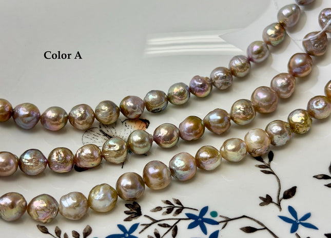 8-9 mm AAA Very Rare Natural Seaweed Gold Mauve Pink Freshwater Edison Baroque Pearls High Luster Purple Edison Beads #P3545