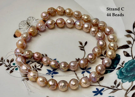 One-Of-A-Kind 8-9 mm AAA Very Rare Natural Golden Mauve Pink Freshwater Edison Baroque Pearls High Luster Purple Edison Beads #P3546